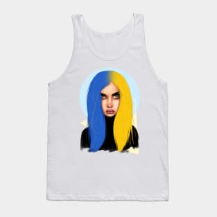 Ukrainian young emotional girl with Ukrainian symbols Tank Top